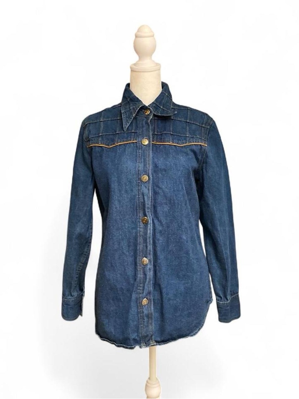 Vintage Denim Western Style Button Up Long Sleeve Top